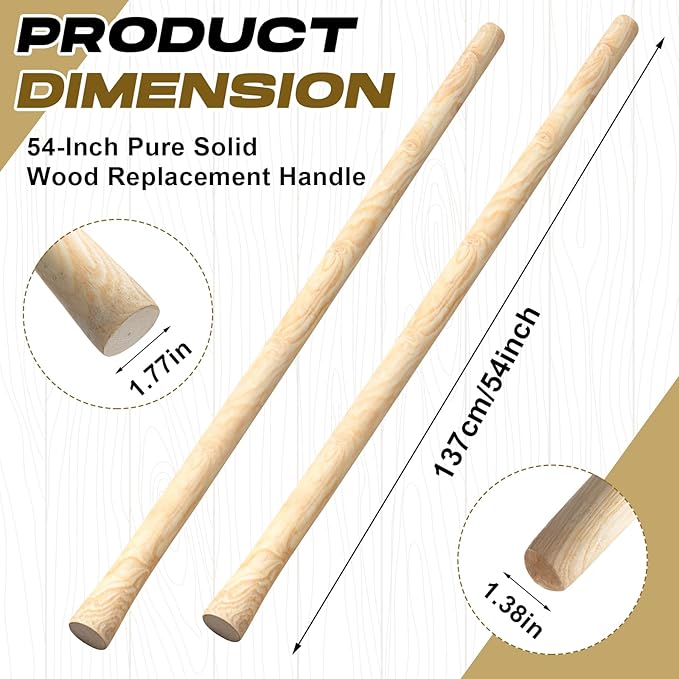 Lasnten 1 Pcs 55 Inch Pure Solid Wood Replacement Hoe Handle for Garden Digging Spading Fork, Shovel Handle Replacement, 1.38-1.77 Inch Diameter