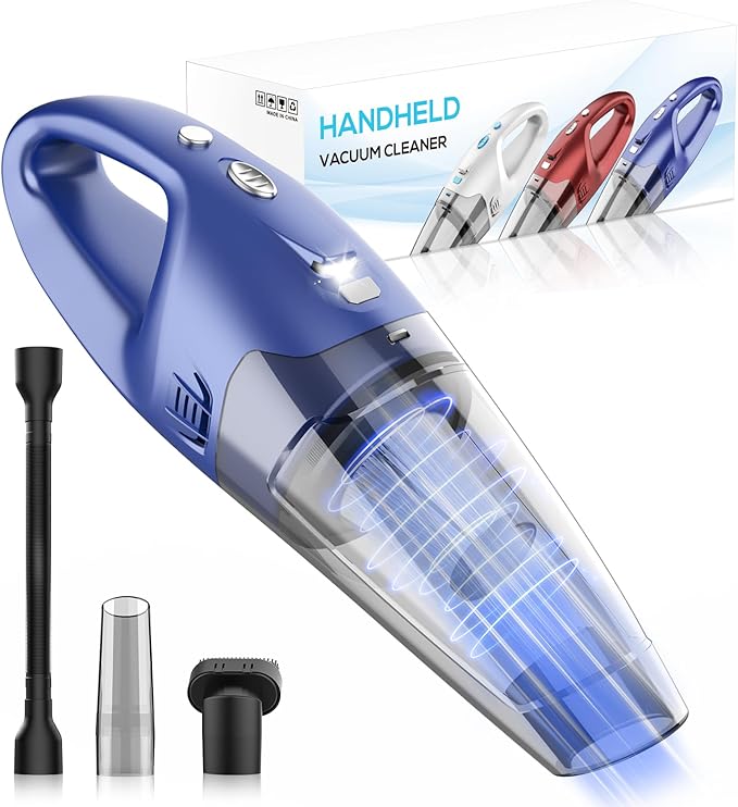 Handheld Vacuum Cordless Rechargeable – 6000Pa Mini Hand Held Vacuum, LED Light, 20–25 Mins Runtime, USB Charging, 500ML Cup – Lightweight Small Vacuum Cleaner Cordless for Car/Office/Home