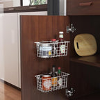 MaraFansie Hanging Wire Baskets Kitchen Storage Basket Adhesive and Screws Basket Over the Cabinet Door Organizer with Adhesive Strips and Screws Accessories, 2 Installations, 2 Pack, White