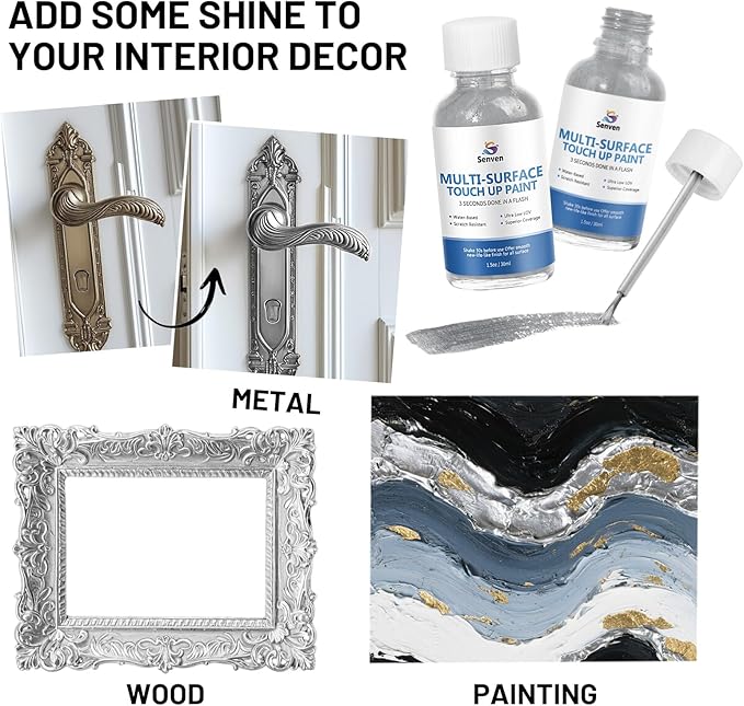Liquid Silver Leaf Paint High Gloss Multi Surface Rich Silver Paint for Metal, Wood, Plastic, Canvas, Appliance, Furniture Scratch Repair & Art Handcrafts 30ml/1.5oz Fast Drying Acrylic Metallic Finish