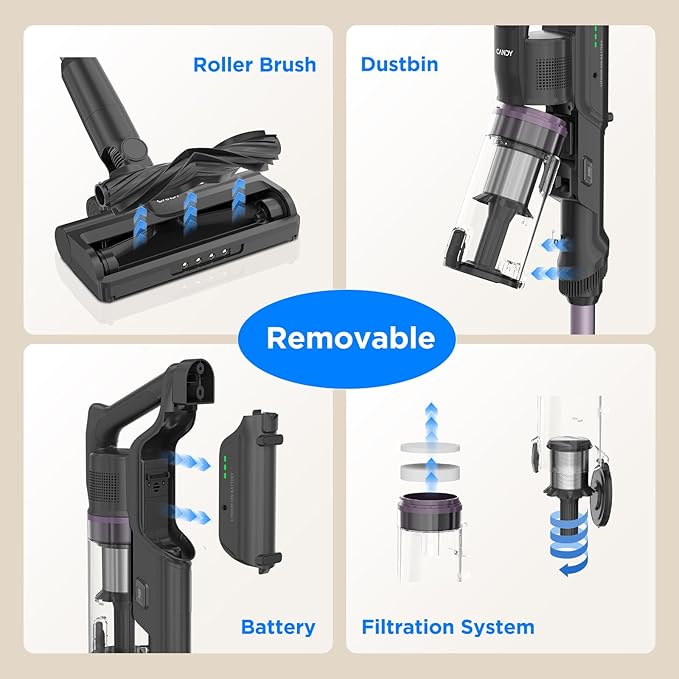 Cordless Vacuum Cleaner, Stick Vacuum Cordless Rechargeable,45Mins Powerful Suction Vacuum Cleaners for Home,Anti-Tangle,One-Click Dust Disposal,Lightweight for Hardwood Floor Carpet Pet Hair