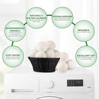 Wool Tumble Dryer Balls– Eco-Friendly Organic Fabric Softener, Reduce Wrinkles & Drying Time, Save Energy, Reusable, Handmade, 100% New Zealand Wool, Baby Safe, Unscented, XL Size (Pack of 6)