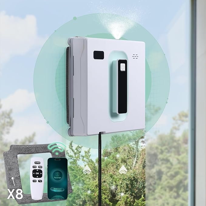 Yoolax Window Cleaning Robot, Automatic Window Cleaner Robot with Dual Water Spray, 3000Pa Suction Power, Robotic Window Cleaner with App & Remote Control, White