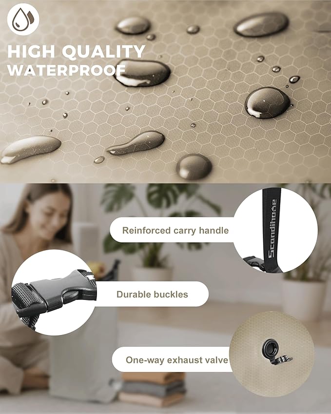 Travel Laundry Bag, Pump Free Vacuum Storage Bag Reusable Compression Dirty Clothes Travel Bag Waterproof Wet Dry Bags Large Capacity Space Saver Bags Camp Clothes Organizer (1 Pcs)(Gray, M)