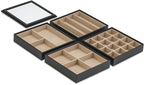 Jewelry Organizer Tray - 4 Stackable Trays & Lid with Mirror - 27 Slot Storage for Drawer, Dresser - Black