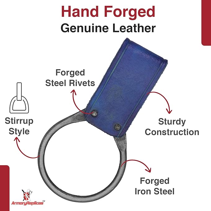 Armory Replicas - Hand Forged Medieval Viking Battle Axe Holder - Genuine Bovine Leather Functional Costume O-Ring Weapon Belt Holster