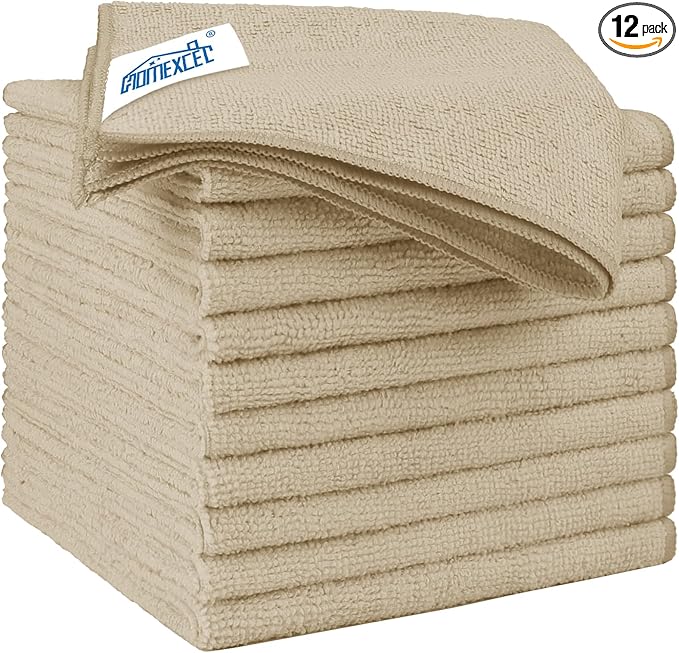HOMEXCEL Brown Microfiber Cleaning Cloth 12 Pack, 12.5 x 12.5 inch Microfiber Towels for Cars, Ultra Absorbent Car Washing Cloth, Lint Free Streak Free Cleaning Rags for Car, Kitchen, and Window