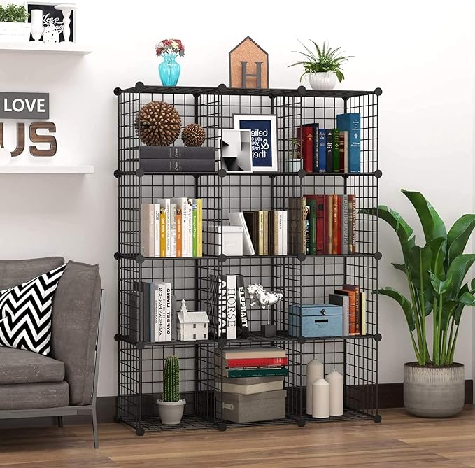 HUBSON Wire Cube Storage Organizer, Book/Toy/Craft/Potted Plants and petCloset Organizers and Storage Shelves?6-Cube Freely Combinable Metal Grids Storage Shelf,Black Plus Iron