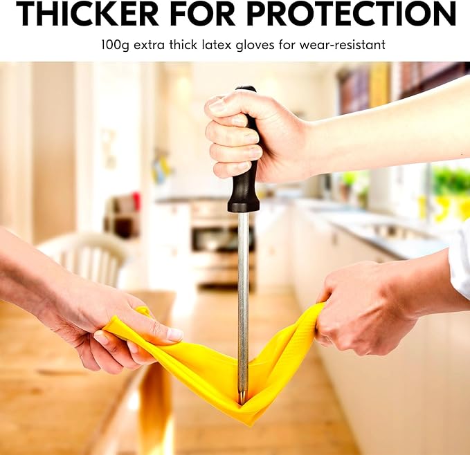 Vgo... 5-Pairs Reusable Household Gloves, Rubber Dishwashing gloves, Extra Thickness, Long Sleeves, Kitchen Cleaning, Working, Painting, Gardening, Pet Care (Size M, Yellow, HH4601)