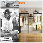 Heavy Duty Clothes Rack, Clothing Racks for Hanging Clothes, Freestanding Garment Racks with Shelves, Adjustable Closet Racks, 73.6" L x 17.3" W x 76.4" H, Max Load 1000LBS, Black