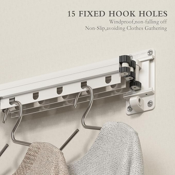 Clothes Drying Rack Wall Mounted Foldable Laundry Drying Rack Collapsible/Retractable Space Saving Laundry Hanger Dryer Rack with Additional Bar-Matte White