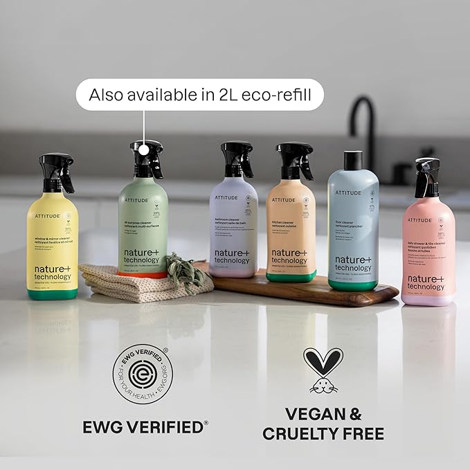 ATTITUDE Bathroom Cleaner Spray, Natural Origin Ingredients, EWG Verified, Eliminates Soap Scum, Limescale, Streak Free, Lemon & Rosewood, 26 Fl Oz (Pack of 3)