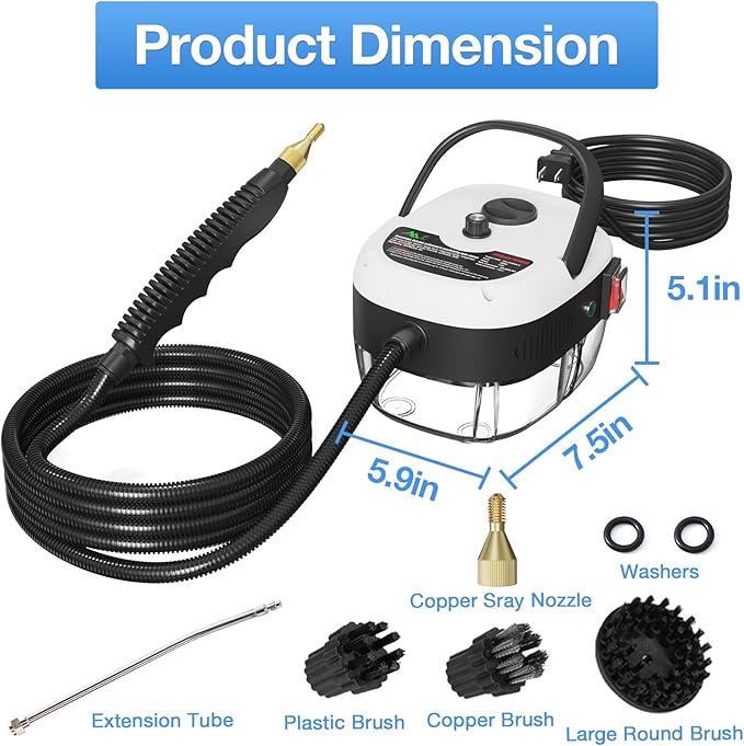 Handheld Steam Cleaner, 2500W Hand-Held High Pressure Portable Cleaning Machine with 3 Brush, High Temperature Steamer for Home Use, Kitchen, Furniture, Bathroom, Car (White)