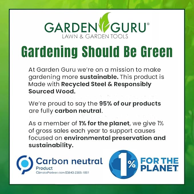 Garden Guru Eco Hand Cultivator Hoe Tiller Tool - 100% Recycled Stainless Steel - Rust Resistant - FSC Certified Wood Ergonomic Handle -Great for Gardening Cultivating Loosening Weeding