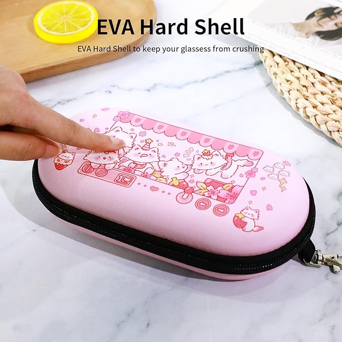 Double Eyeglasses Case, Hard Shell Dual Sunglasses Organizer with Zipper Clip Travel Glasses Storage for Women Men