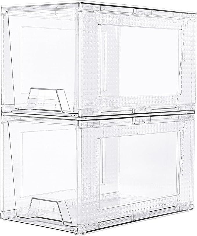 JollyPack 2 Pack Clear Stackable Storage Drawers, Easy to Assemble Multi-Use Bathroom Organizers and Storage, Suitable for Vanity, Bathroom, Makeup, Under Sink, Office, Kitchen and Pantry