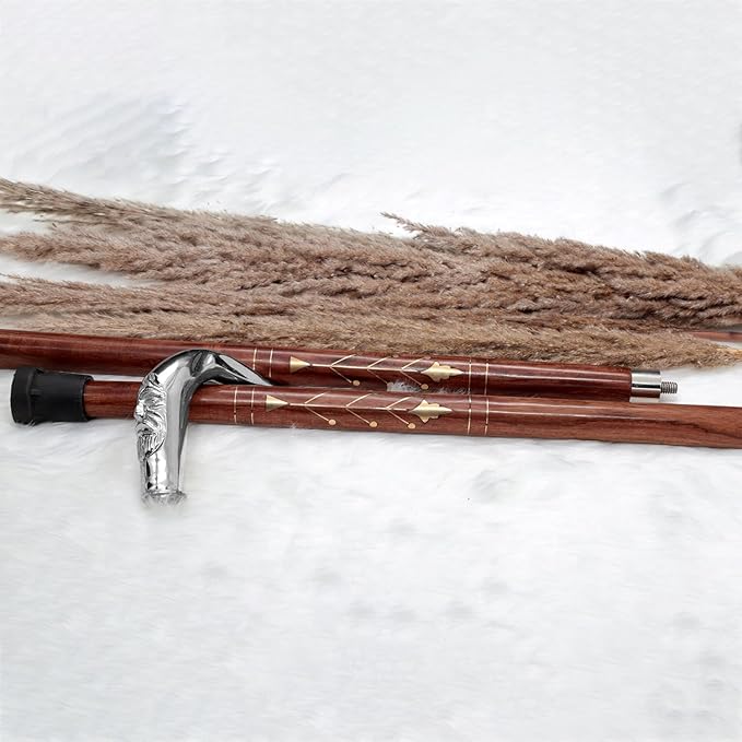 Deluxe Walking Sticks | Rosewood Crafted Cane with Solid Brass Chrome Decorative Bars | Nagina International