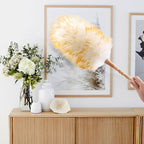 Lambswool Duster for Cleaning with Solid Wooden Handle Leather Hang Strap 19.6 inch Natural Feather Duster for Cleaning Ceiling Fans Window Blinds Computer Furniture(2 Pack)