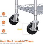 WDT 990Lbs Capacity Heavy Duty Rolling Utility Cart, NSF Rolling Carts with Wheels,Commercial Grade Metal Cart with Handle Bar & Shelf Liner,Trolley Serving Cart for Kitchen,Restaurant,Silver