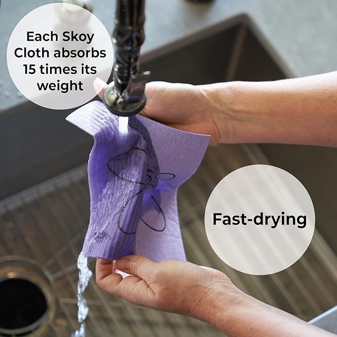 Skoy Cloth, Large 2-Pack Versatile Swedish Dishcloths for Kitchen and Household Use, Reusable Cleaning Cloths, Planet-Friendly, Dishwasher and Dryer-Safe, Blue/White