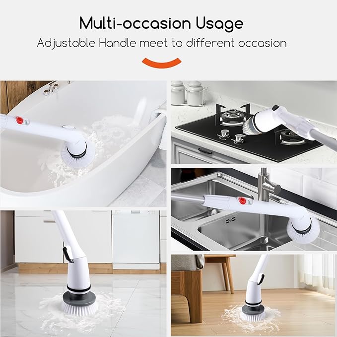 Cordless Electric Spin Scrubber,380RPM High Speed Rotation,Fast Charging-Long Lasting,Power Scrubber with 3 Replaceable Scrubbing Brush Heads for Cleaning Bathroom Bathtubs, Tile Gaps, Mirrors