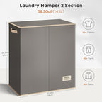 SOLEDI Large Double Laundry Hamper with Lid, Collapsible Clothes Hamper 2 section with Removable Bags, Space-Saving Laundry Basket for Bedroom, Dorm, College