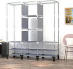 Portable Wardrobe with 10 Storage Racks and 2 Hanging Poles 6 Side Pockets Fleece Cover, Size 130 x 45 x 172 cm, Bedroom Closet Organizer (Beige)