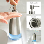 2 Pack Soap Dispenser Stainless Steel Case Glass Liner Hand Pump Dispenser, Refillable Liquid Hand Soap Dispenser for Bathroom & Kitchen - Brushed Nickel, Silver & Black
