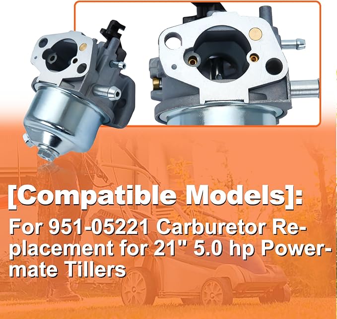 For 951-05221 Carburetor Replacement for 21" 5.0 hp Powermate Tillers, Compatible with Yard Machines, For Troy-Bilt, Ryobi & More, Includes Air Filter Replacement for 651-05221
