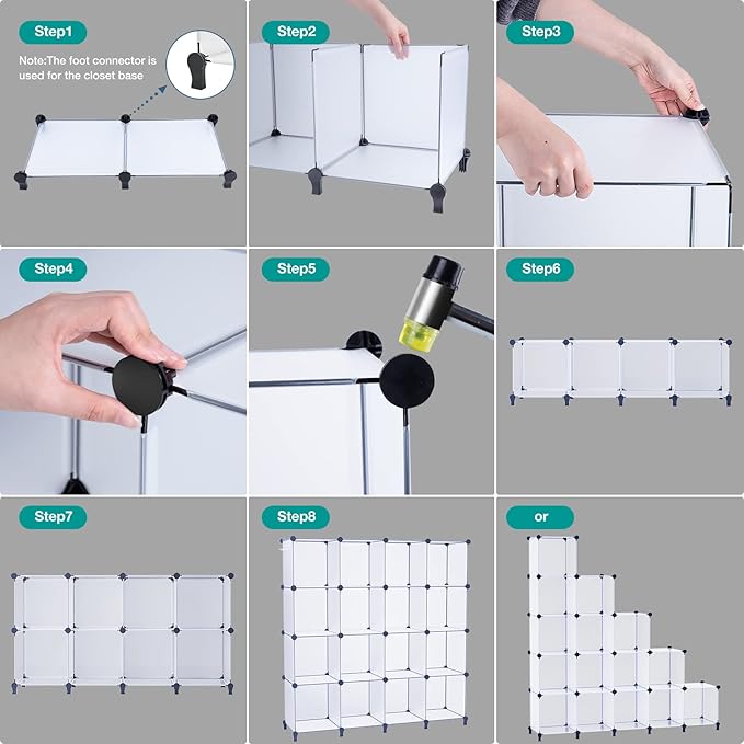 Neprock Cube Storage Organizer,16-Cube Shelf Closet Organizers and Storage Shelves,Book Shelves Wardrobe Clothes Organizer for Clothing Storage,Yarn Storage and Room Organization (Transparent White)