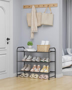 Kitsure Shoe Rack - Stainless Steel Shoe Organizer, Sturdy Shoe Rack for Closet and Front Door Entrance, Free Standing Shoe Shelf, Closet Organizers and Storage, 25.6" Wide - 3 Tier, Black