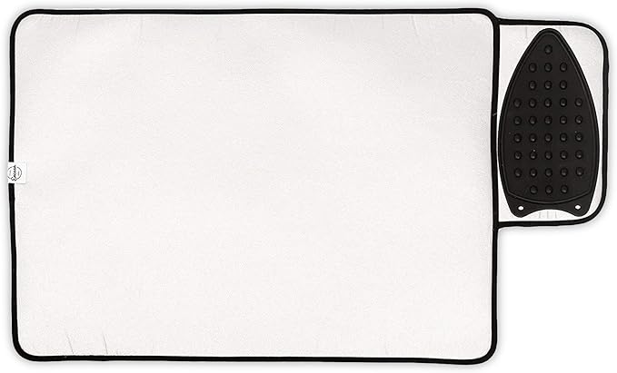 Encasa XO Ironing Mat/Pad - Metallic Silver (Small 28"x20") with 5mm Foam Padding & Silicone Iron Rest for Steam Pressing on Tabletop or Bed - Heat Reflective, Portable, Quilting