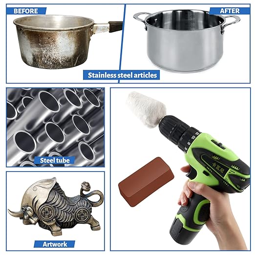 Liliful 12 Pcs 8" Airway Polishing Wheel Kit in Diameter 5/8", Metal Aluminum Buffing Wheel and Polishing Compound and Buffing Drill and Rake Pad for Angle Grinder Mirror Metal Finish (Bright Color)