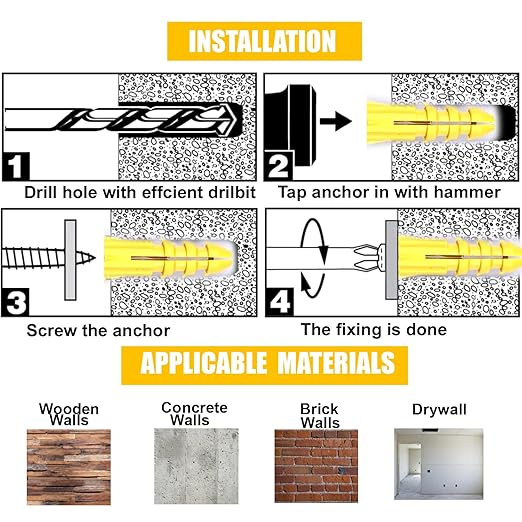 340-Piece Drywall Anchors and Screws Combo Pack - 170 Plastic Wall Anchors and 170 Screws - Assorted Sizes - Organizer Box Included - Wall Anchors and Screw for Drywall