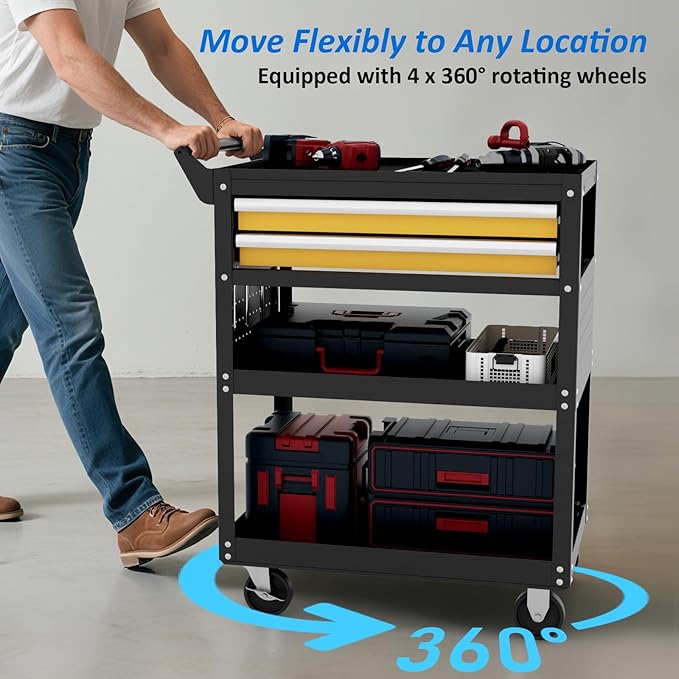 5 -Tier Heavy Duty Rolling Tool Cart on Wheels with 2 Lockable Drawers, Pegboard & Locking Wheels, 400Lbs Capacity Mobile Garage Storage Organizer for Mechanics, Workshop