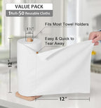UPSTAR Microfiber Cleaning Cloth, Reusable Paper Towels Rolls, Cleaning Rags for Washing Dishes, Kitchen,Bathroom, 12x12 inch,50 Packs/Roll, White
