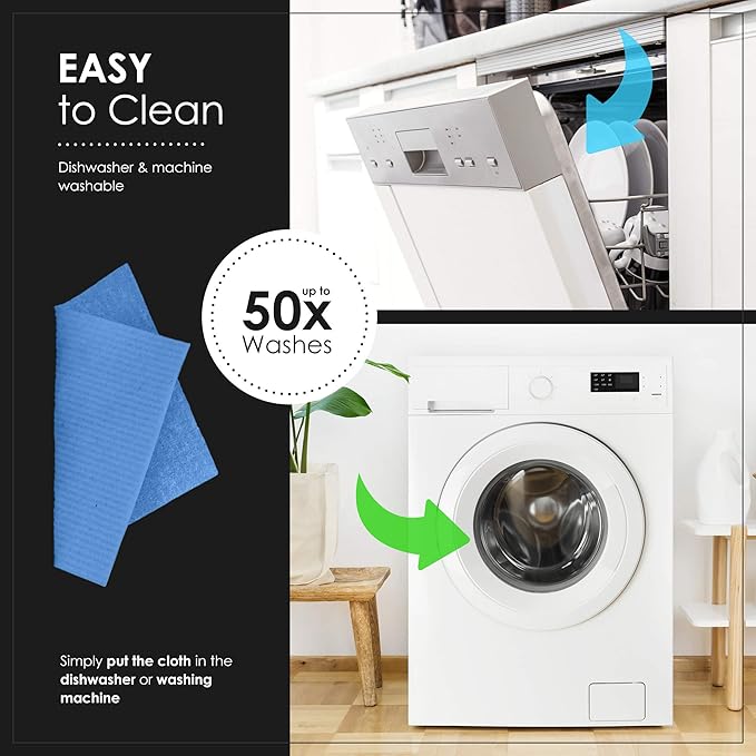 SUPERSCANDI 6 Pack Swedish Dishcloths for Kitchen - 100% Biodegradable & Compostable Reusable Paper Towels Washable, Food-Safe & Without Plastic - Dish Rags Suitable for Any Surface, Blue