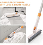 3 in 1 Shower Scrubber Cleaning Brush with Long Handle, 50'' Tub and Tile Grout Scrub Brush Stiff Bristles Lock in Place Scrub Brush Head for Bathroom Kitchen Wall Floor Bathtub Sink Glass - Upgrade