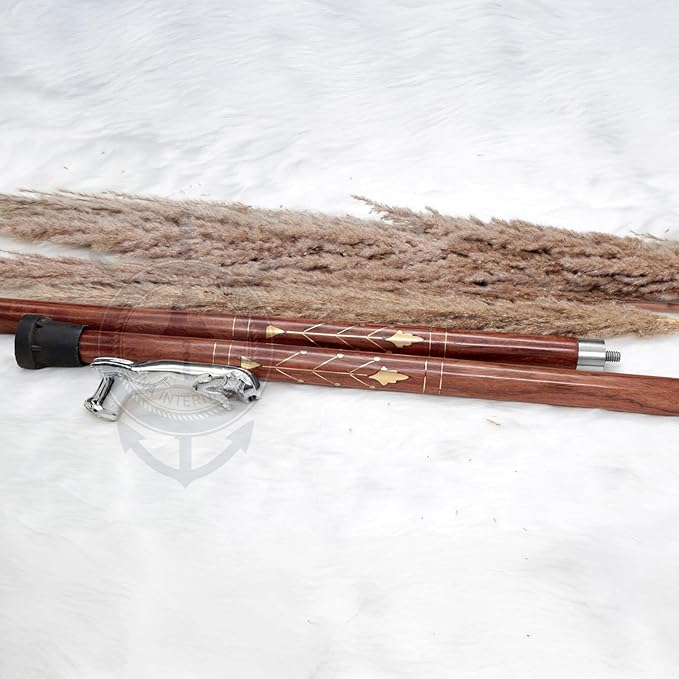 Deluxe Walking Sticks | Rosewood Crafted Cane with Solid Brass Chrome Decorative Bars | Nagina International