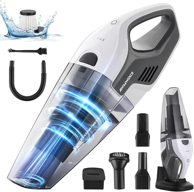 9700Pa Handheld Vacuum Cordless, 100W Portable Car Vacuum, Wet Dry Hand Held Vacuum, Lightweight Low-Noise Washable HEPA Filter Vacuum Cleaner for Car/Home/Pet/Office