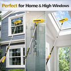 30FT High Reach Window Squeegee with Extension Pole, 2 in 1 Window Washing Kit with 6-Stage Telescopic Pole & Rotatable Head, No-Ladder Window Cleaner for High Window, Solar Panel, RV & Outdoor Glass