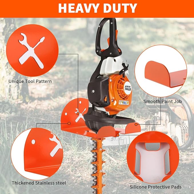 Upgraded Trimmer Rack Wall Mount - 8" Heavy Duty Weed Eater Hanger for Garage Wall Bracket, Garden Power Tool Holder Organizer Hooks for Grass Trimmer, Hedge Trimmer, Leaf Blower and Chainsaw, 3 Pack