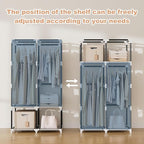 VTRIN Portable Closet Wardrobe for Hanging Clothes with 4 Storage Shelves, 2 Hanging Rods and 6 Pockets, Stable and Easy Assembly Clothes Rack with Cover Free Standing Closet, Brown