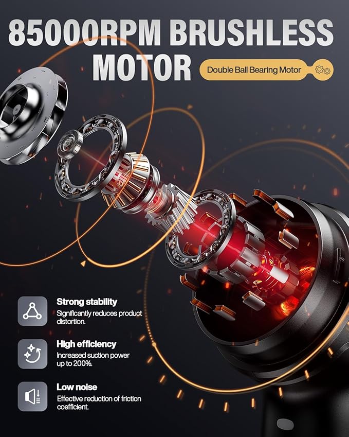 Handheld Car Vacuum Portable Cordless, 21000Pa High Power Handheld Vacuum with 2 Gear Adjustment - Brushless Motor，4 in 1 Air Duster and Vacuum Cleaner with LED Light，Dual Filters，for Home Car Office