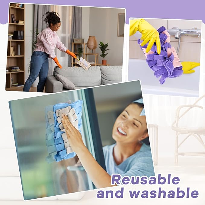 Zubebe 3 Pcs Duster Refill Reusable Fleece Duster Refills Feather Flat Dusters Multi Surface Washable Cleaning Pads Tools for Home, Blinds, Car, Pet, Furniture, Fans (Classic Color)