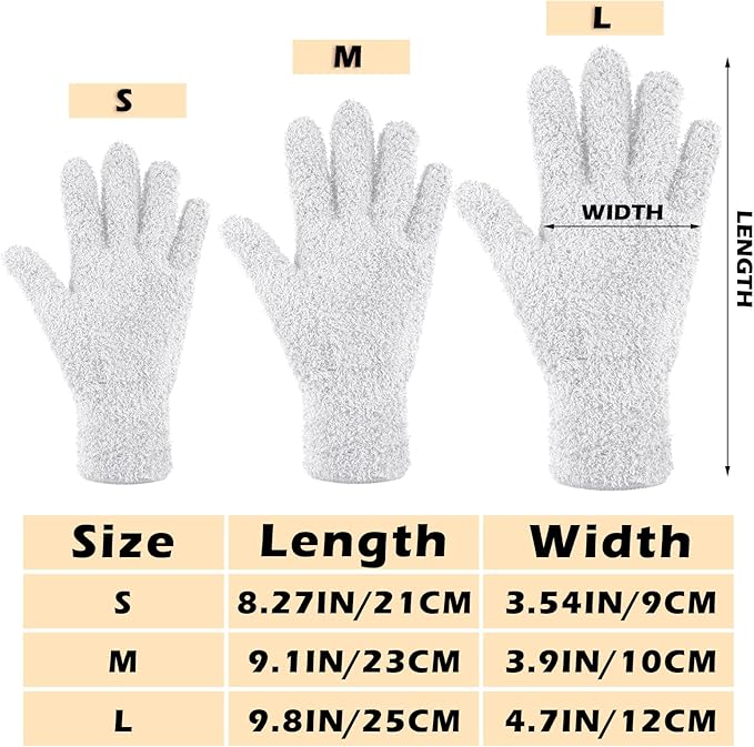 Patelai 3 Pairs Microfiber Plant Dusting Gloves Leaf Cleaning Gloves for Indoor Plants, Blinds, Furniture, House (White,Large)