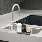 MOMEEMO Soap Dispenser for Kitchen Sink Comes with Stainless Pumps, Instant Dry Tray, and Dish Scrub Brush, Suitable for Black and White Kitchen Decor. (Black & White)