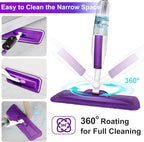 Spray Mops for Floor Cleaning Floor Mop with a Refillable Spray Bottle and 3 Washable Microfiber Pads Home or Commercial Use Dry Wet Flat Mop for Hardwood Laminate Wood (Pure Purple)