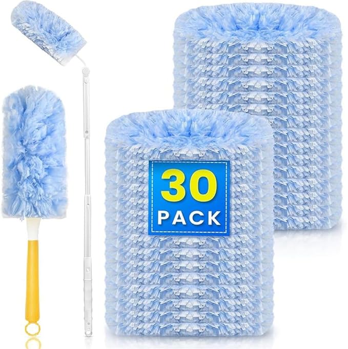 4X Microfibers Replacement Dusters with 2 Handles, 360°Thickened Pads Kit，30ct – Heavy Duty Microfiber Pads for Pet Hair/Dust Mites in Hard-to-Reach Areas
