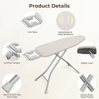 Yaheetech Foldable Ironing Board, Heavy Duty Iron Board with 9 Adjustable Heights, 4 Layer Cover and Safety Iron Rest, 52X14 Compact and Space Save Iron Board for Home Laundry Room Use, Beige